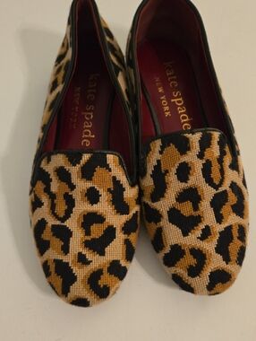 Kate Spade Leopard Print Needlepoint Loafers in Black & Tan